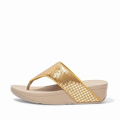 Fitflop Olive Metallic Woven Leather Toe-Post - Sandalen Damen - Braun/Gold (GDN491358)